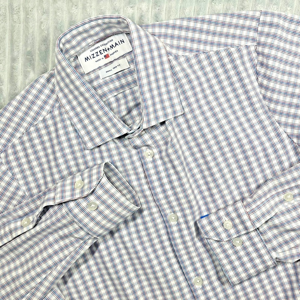 Mizzen Main Leeward Collection Trim Fit Button Up Shirt Men's S Plaid Preppy USA